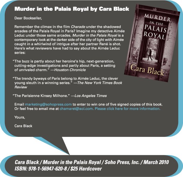 AuthorBuzz for week of 2.8.10: Murder in the Palais Royal by Cara Black