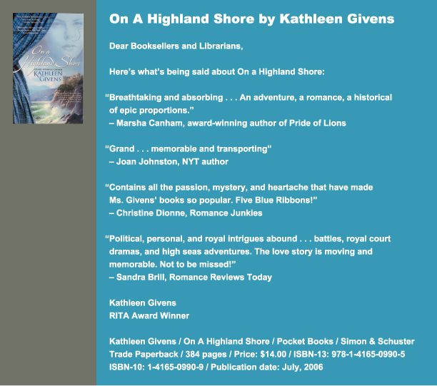 ** On A Highland Shore by Kathleen Givens Author Buzz 8-8-06 **